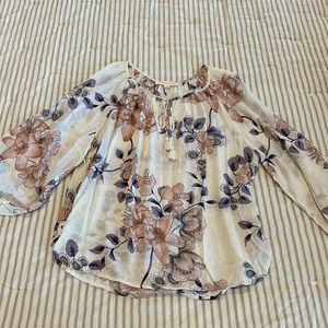 Swiss dot balloon sleeve floral blouse